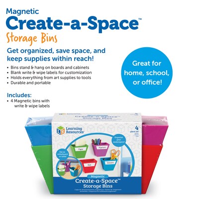 Learning Resources Create-a-Space Magnetic Storage Boxes Classroom Organizer, Multicolor, 4 Pack (LER3807)