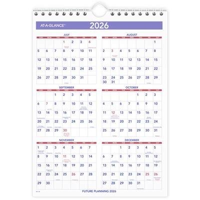 2025-2026 AT-A-GLANCE 8 x 11 Academic Monthly Wall Calendar, Purple/Red (AY1-28-26)