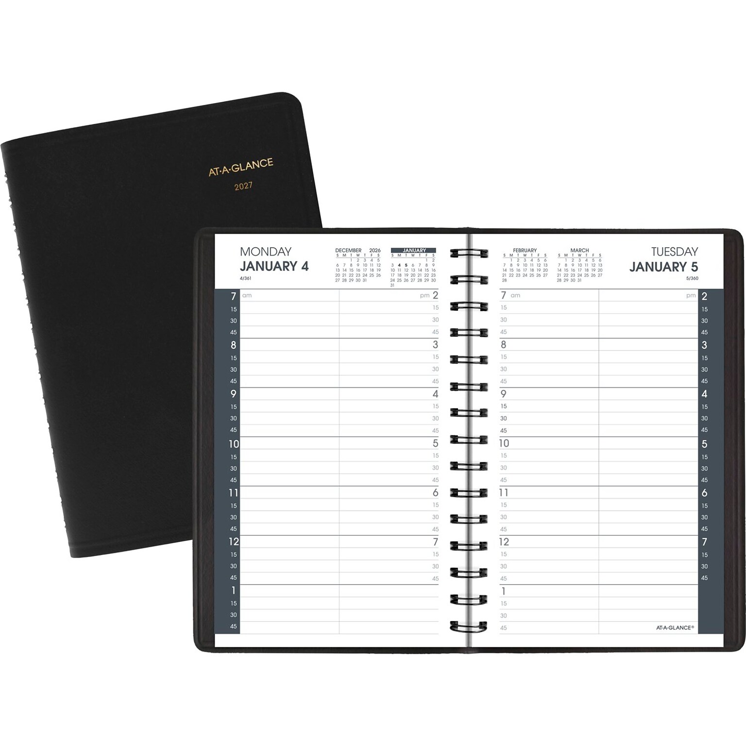 2027 AT-A-GLANCE 5 x 8 Daily Appointment Book Planner, Faux Leather Cover, Black (70-800-05-27)