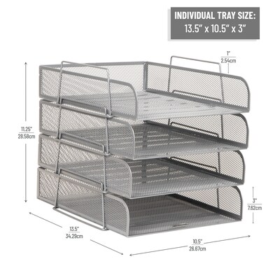 Mind Reader Metal Front Loading Stackable Letter Tray, Letter/Legal Size, Silver (BSTACK4-SIL)