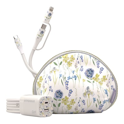 HyperGear TECHcessories 3-in-1 USB-C PD Charging Kit with Travel Pouch, 30W, Purple Floral (16235)
