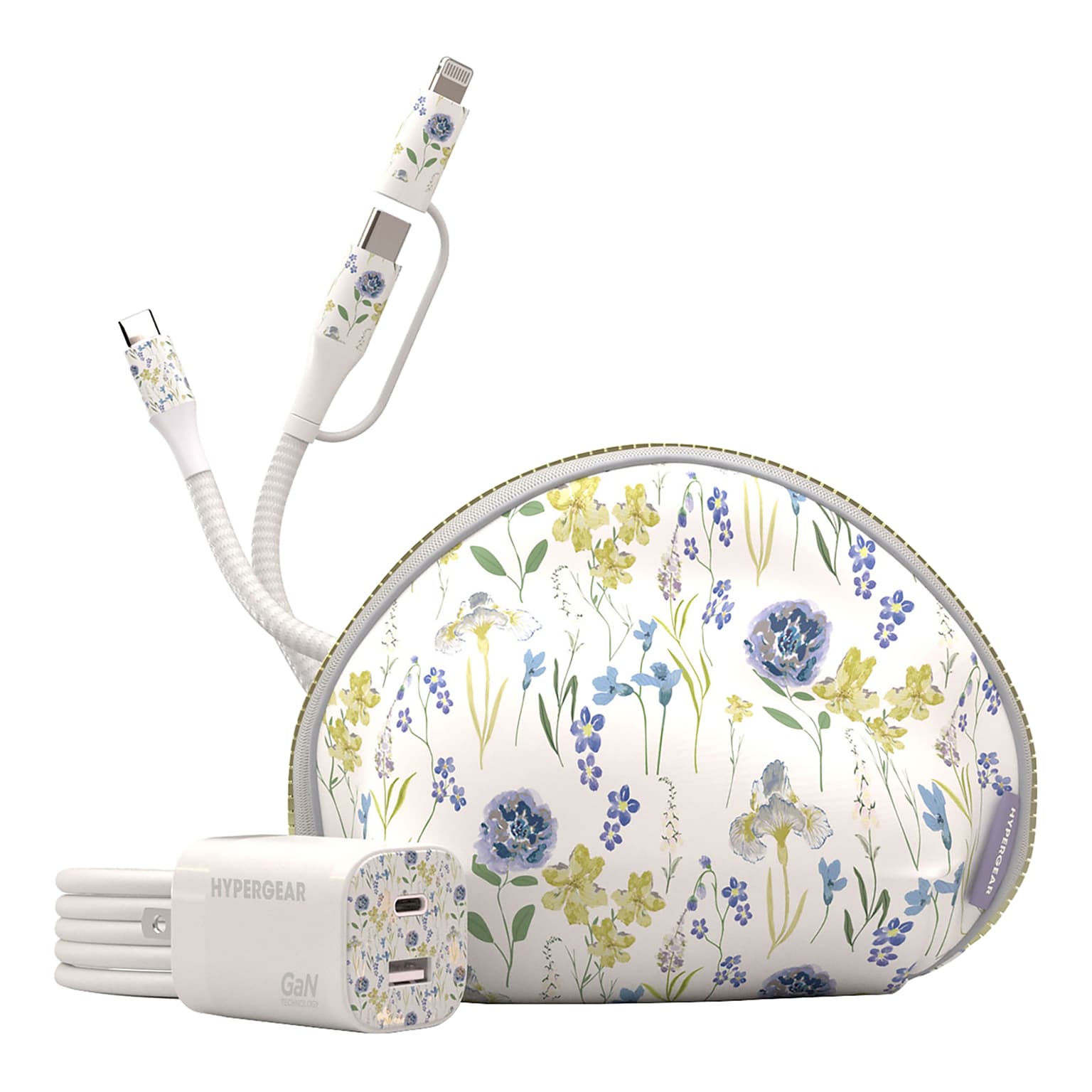 HyperGear TECHcessories 3-in-1 USB-C PD Charging Kit with Travel Pouch, 30W, Purple Floral (16235)