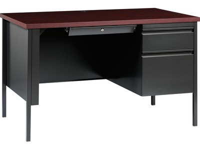 Hirsh 48"W Single-Pedestal Desk, Charcoal/Mahogany (20093)