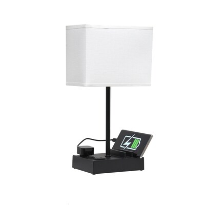 Simple Designs Rectangular Multi-Use 1 Light 15.3" LED Table Lamp with 2 USB Ports and Charging Outlet, Black/White (LT1110-WOB)