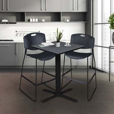 Regency Cain 30 Square Cafe Table- Grey & 2 Zeng Stack Stools- Black