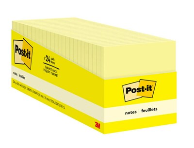 Post-it Notes, 3 x 3, Canary Yellow, 90 Sheets/Pad, 24 Pads/Pack (654-24CP)