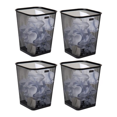 Mind Reader Metal Trash Can Without Lid, 5 Gallon, Black, 4/Pack (4SQUAGA-BLK)