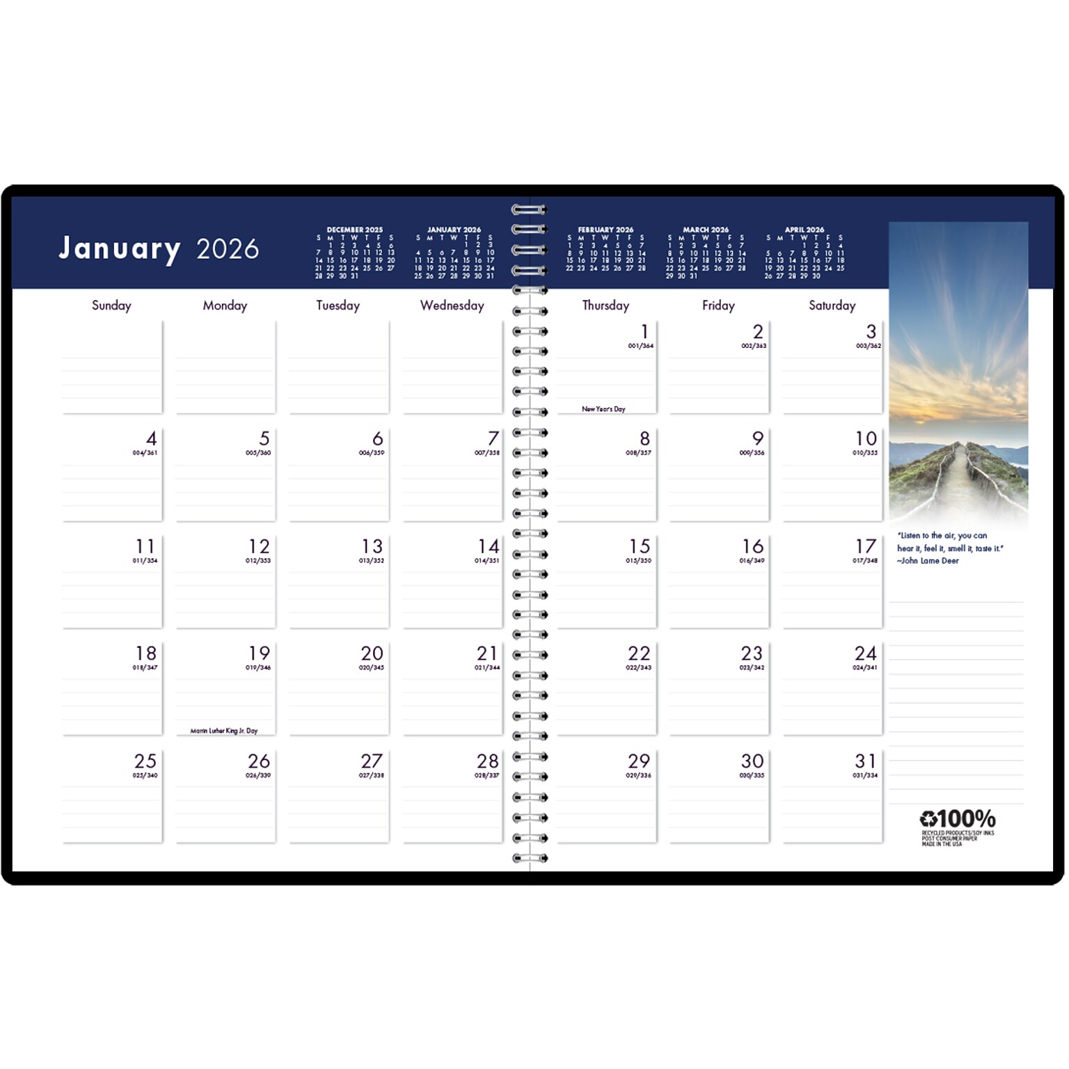 2026 House of Doolittle Earthscapes 8.5 x 11 Calendar Year Monthly Planner, Faux Leather Cover, Black (26402-26)