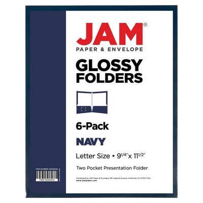 JAM Paper Glossy 2 Pocket Cardstock Presentation Folder, Navy Blue, 100/Box (5042523B)