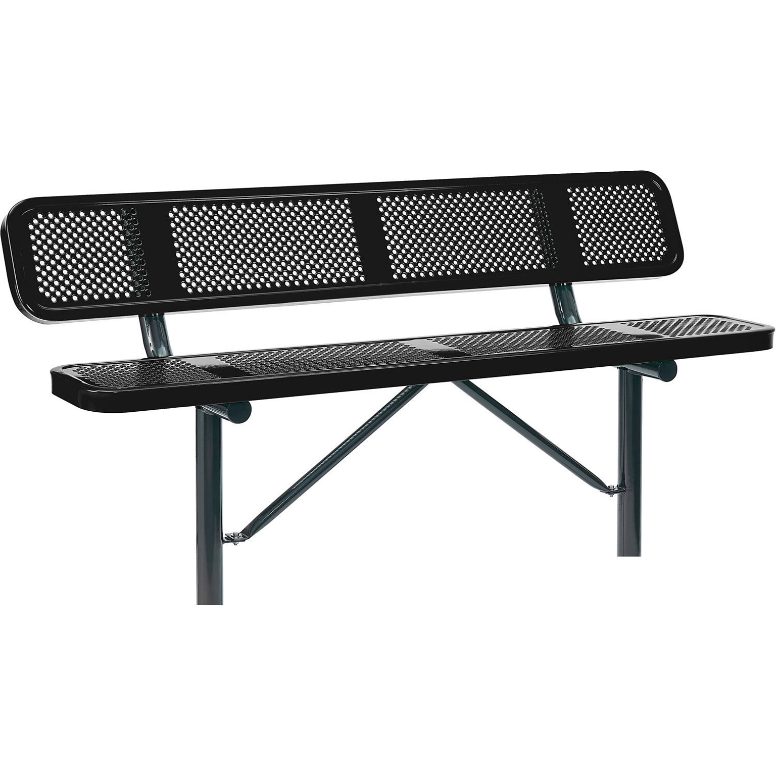 Global Industrial 6 Outdoor Steel Bench w/ Backrest, Perforated Metal, In Ground Mount, Black (694557IBK)