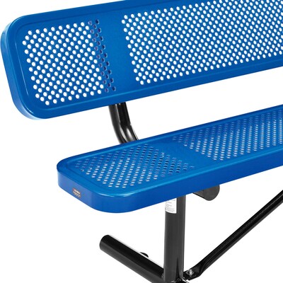 Global Industrial 8' Outdoor Steel Picnic Bench w/ Backrest, Perforated Metal, Blue (262077BL)