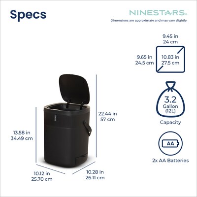 NineStars Plastic Indoor Automatic Sensor Trash Can Set, 13 Gallons & 3.2 Gallons, Black (CB-DZT-50-36/12-36BK)