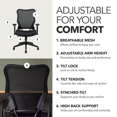 HON Wave Mesh High-Back Task Chair, Synchro-Tilt, Adjustable Arms, Black Sandwich Mesh Seat (BSXVL702MM10)