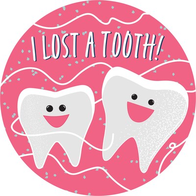Barker Creek Lost a Tooth Stickers/Badges, 2.37" Dia., Multicolored, 32/Pack (3200)