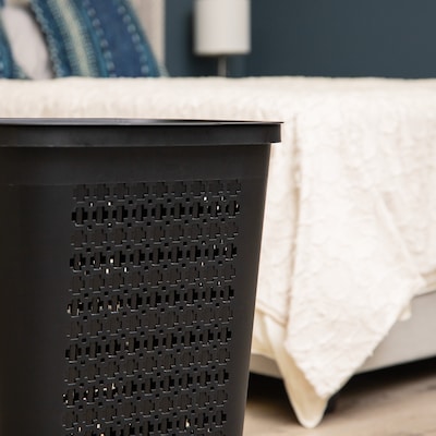 Mind Reader Slim Tapered Hamper with Lid, Plastic, Black (SWHAMP50-BLK)