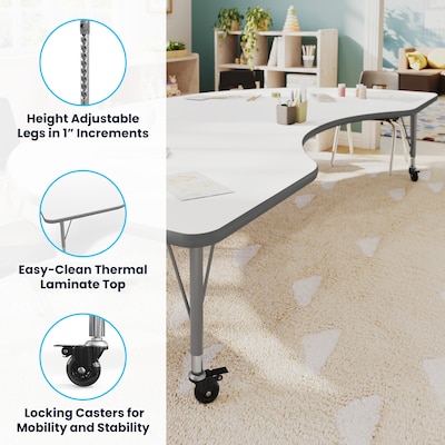Flash Furniture Wren Kidney Activity Table, 96" x 48", Height Adjustable, White Top/Silver Frame (XUA4896KDWHTPC)