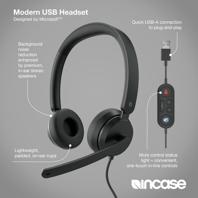 Incase Designed by Microsoft Modern USB-A Stereo Computer Headset, MT Certified (6ID-00012)