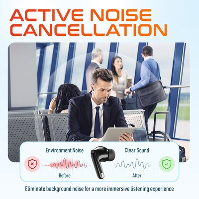 Delton T70 Wireless Noise Canceling Bluetooth Computer Earbuds, Black (DBHT70)