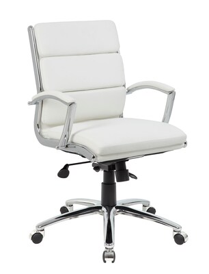 Boss Office Products Ergonomic CaressoftPlus Vinyl Swivel Executive Chair, White (B9476-WT)
