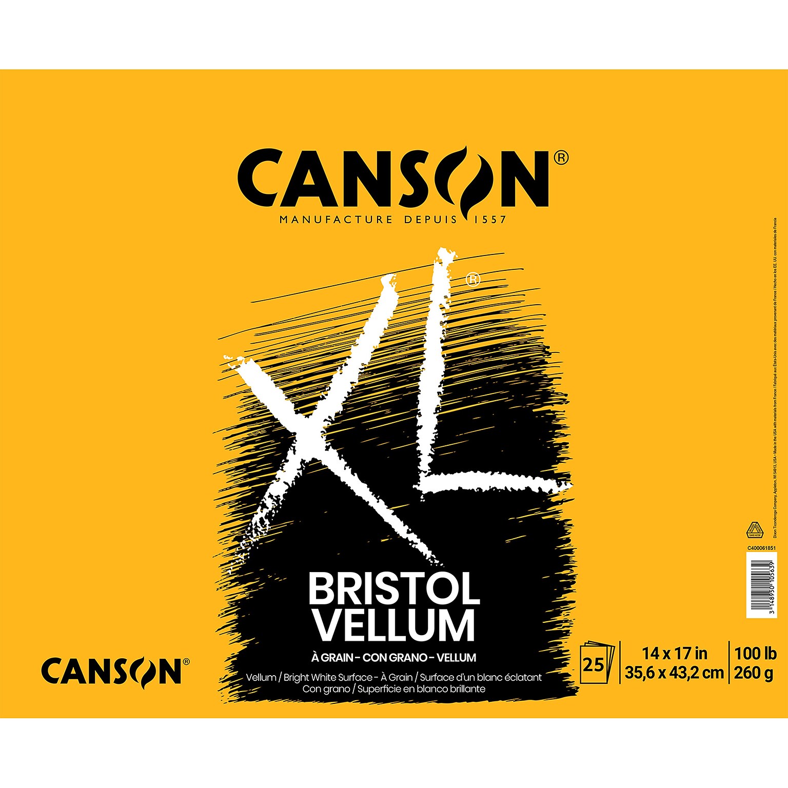 Canson XL Series 14 x 17 Vellum Sketch Pad, 25 Sheets/Pad (MCXC400061851)