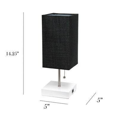 Simple Designs Petite White Stick Lamp with USB Charging Port and Fabric Shade, Black, 2/Pack (LC2004-BAW-2PK)