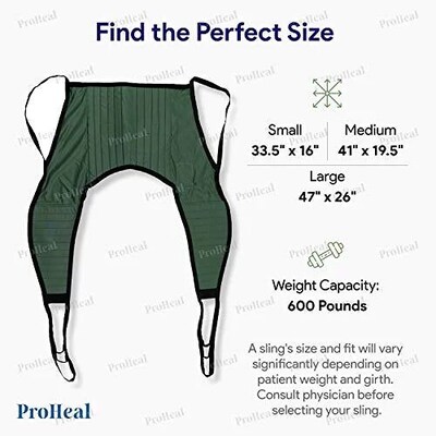 ProHeal Universal Padded Divdided Leg Lift U Sling for Patient Lifts, Large, 47" x 26", Polyester (PHP-30101-NHS)