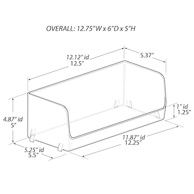 Azar Large Stackable Plastic Narrow PantryStorage Bin, 2/Pack (556722-2PK)