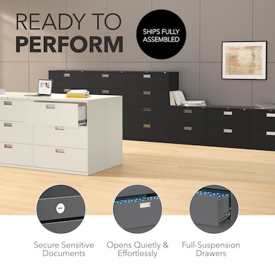 HON Brigade 600 Series 4-Drawer Lateral File Cabinet, Locking, Letter/Legal, Charcoal, 36"W (H684.L.S)