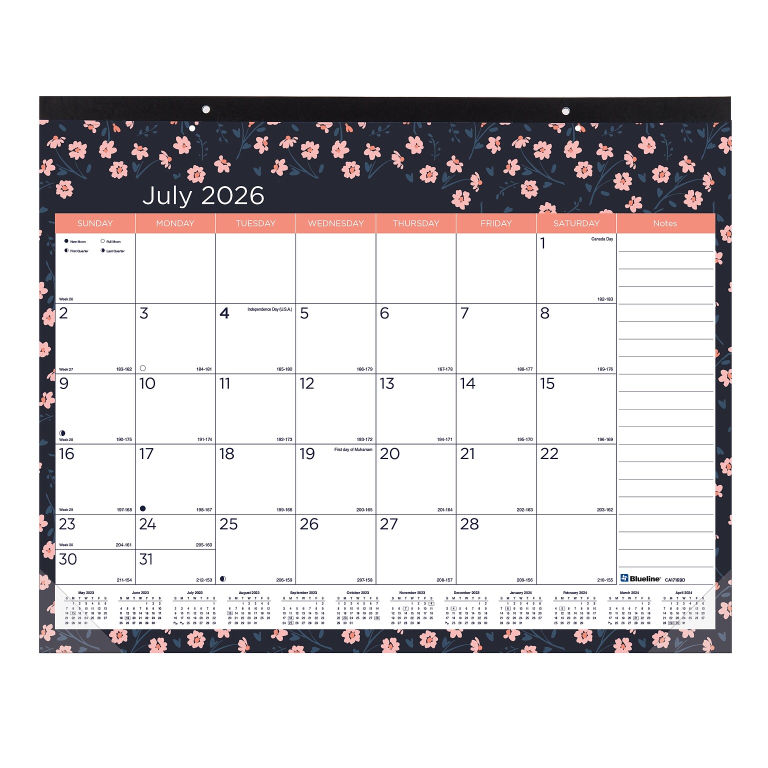 2026-2027 Blueline Colorful Blossom 22 x 17 Academic Monthly Desk Pad Calendar (CA1716BD-27)