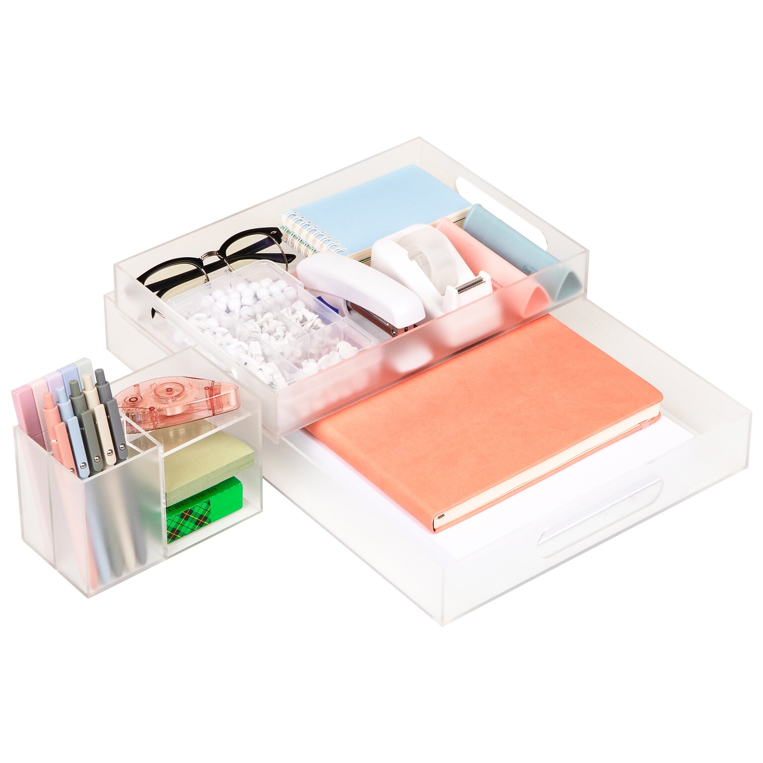 Mind Reader 3-Piece Desk Organizer Set, Clear (TRU3PC-CLR)