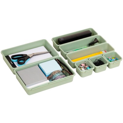 Staples 8-Piece Plastic Drawer Organizer Set, Sage Green (ST63891)