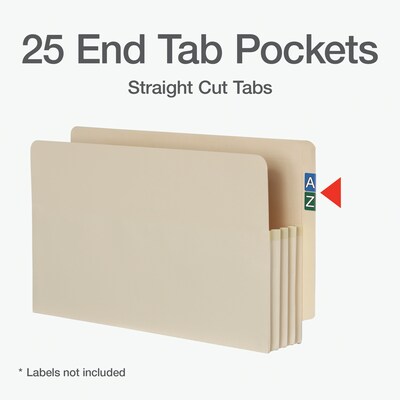 Pendaflex Reinforced File Pocket, 3 1/2 Expansion, Legal Size, Manila, 25/Box (22812)