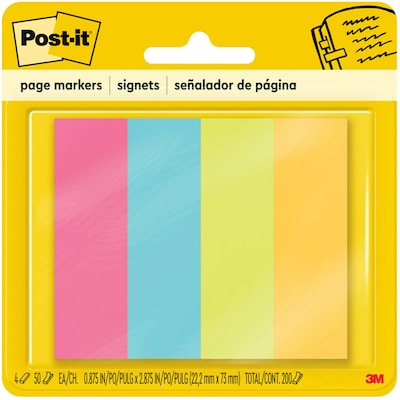 Post-it® Page Markers, 7/8 x 2 7/8, Assorted Colors, 200 Sheets (671-4AU)