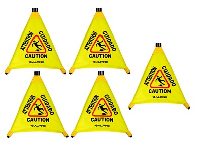 Alpine Industries Wet Floor Cone Sign, 20"H, Yellow, 5/Pack (498-20-5pk)