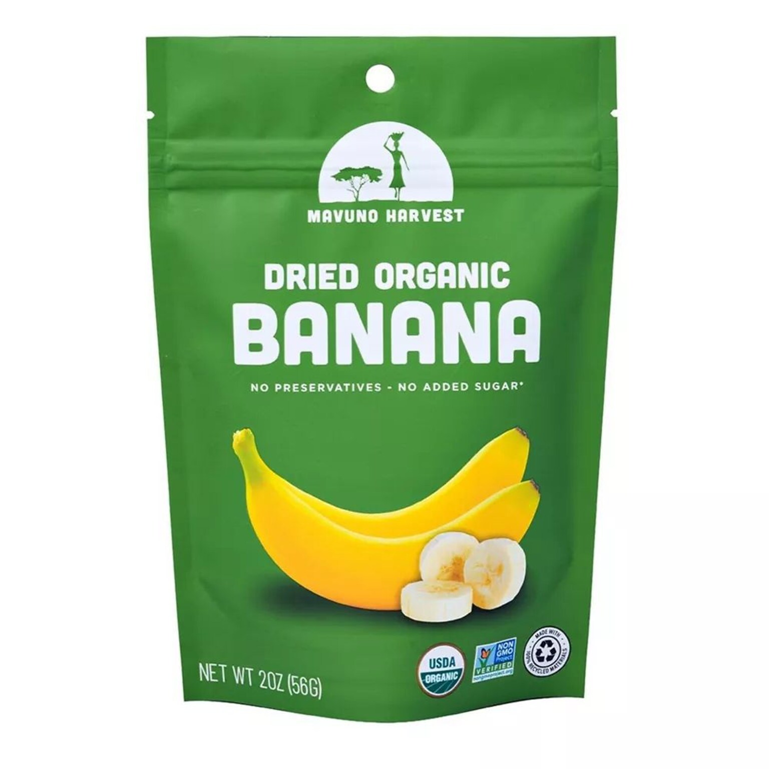 Mavuno Harvest Gluten Free Organic Dried Banana Fruit Snacks, 2 oz., 6 Bags/Pack (MAHW-BNNA2OZ6PK)