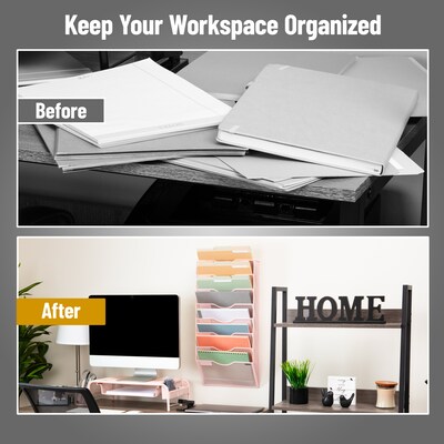 Mind Reader 8-Compartment Wall Mountable Metal File Organizer, Pink (MAG8C-PNK)