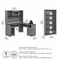 Bush Furniture Cabot 60"W L Shaped Computer Desk with Hutch and 5 Shelf Bookcase, Modern Gray (CAB011MG)