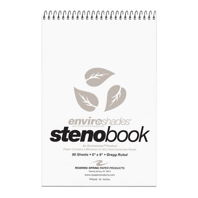 Roaring Spring Paper Products Enviroshades Steno Pad, 6 x 9, Gregg Ruled, Grey, 80 Sheets/Pad, 4 Pads/Pack (12274)