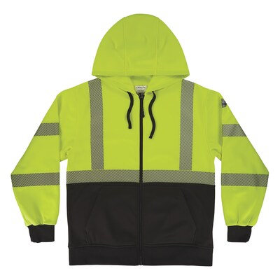 Ergodyne GloWear 8318BK High Visibility Long Sleeve Black Bottom Hooded Zip-Up Sweatshirt, ANSI Type R Class 3, Lime, 3XL