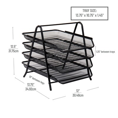 Mind Reader 4-Tier Stackable Paper Desk Tray Organizer, Metal, Black, 2/Pack (4TPAP2PK-BLK)