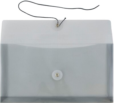 JAM Paper Premium Plastic Filing Envelope with Button & String Closure, 5 1/4" x 10", Gray, 3/Pack (921B1SMX3)