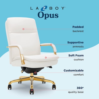 La-Z-Boy Opus Ergonomic Bonded Leather Swivel Executive Chair, White and Gold (CCHR10015A)