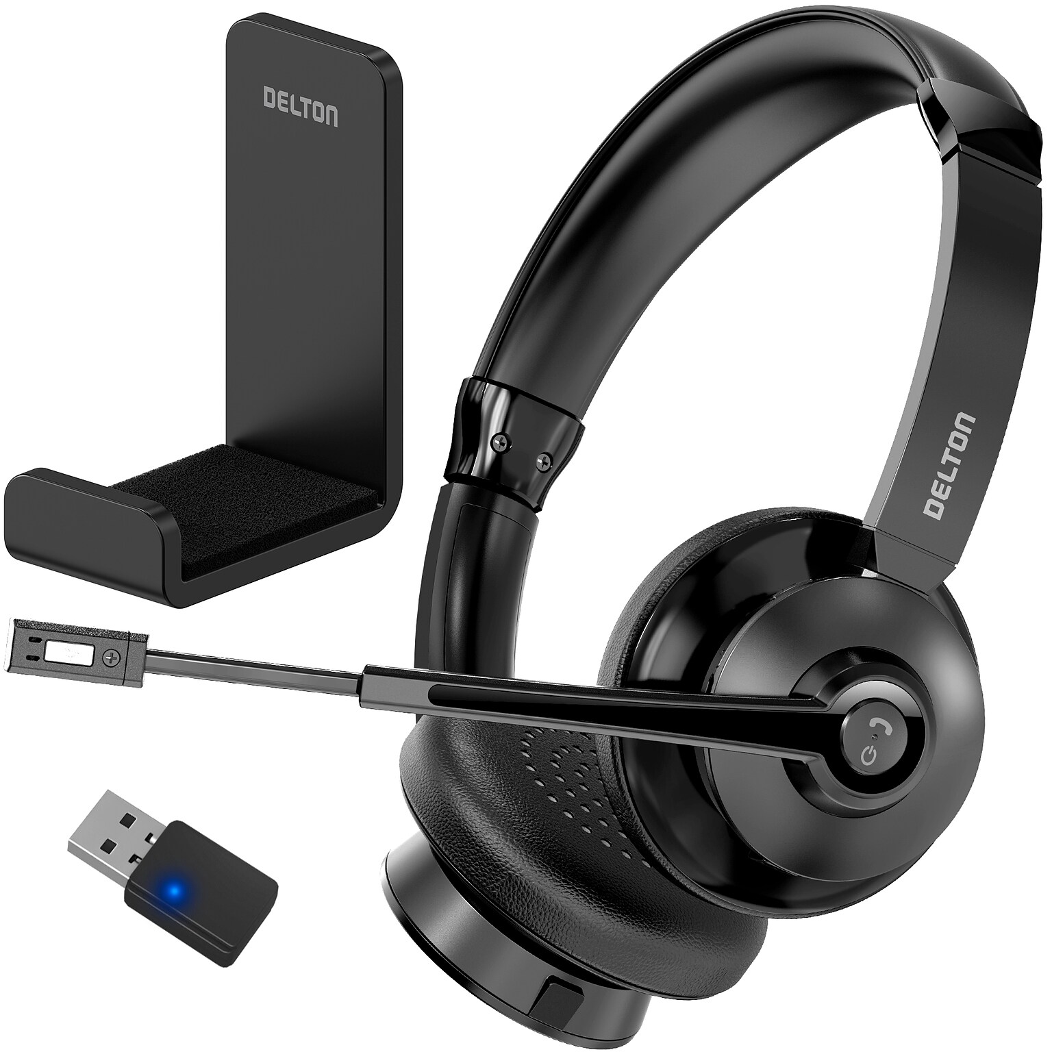 Delton 30X Wireless Noise Canceling Bluetooth Stereo Headset with Auto-Pair USB Dongle and Headset Hook (DBTHEAD30XBTDLHSAS1)
