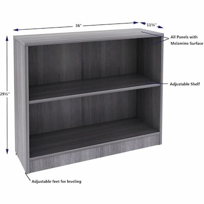 Lorell 30" 2-Shelf Bookcase with Adjustable-Shelves, Weathered Charcoal Laminate (LLR69630)