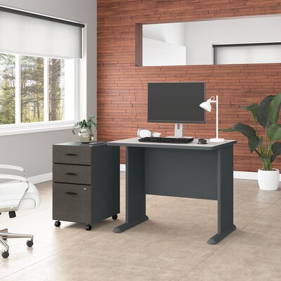 Bush Business Furniture Cubix 36W Desk with Mobile File Cabinet, Slate/White Spectrum (SRA024SLSU)