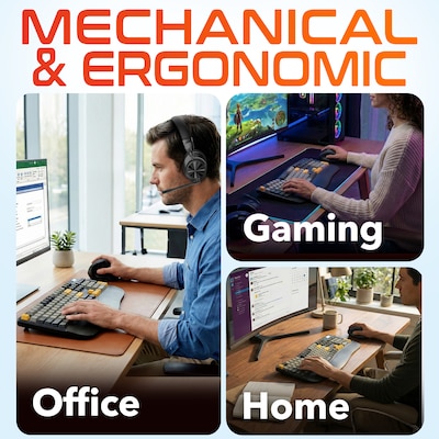 Delton E450 Wireless Ergonomic Mechanical Keyboard, Vertical Mouse & Noise-Cancelling Computer Headset, Black (DKME450PKT2)