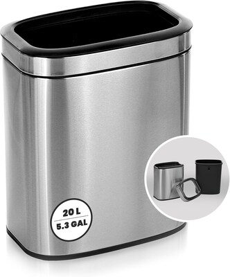 Alpine Industries Stainless Steel Trash Can with Liner, 5.3 Gallon (ALP470-20L)