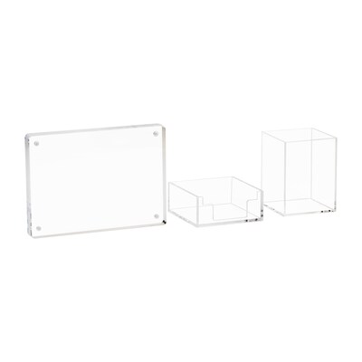 Mind Reader Plastic Desk Organizer Set,  Clear, 3 Pieces (DESK3PAC-CLR)