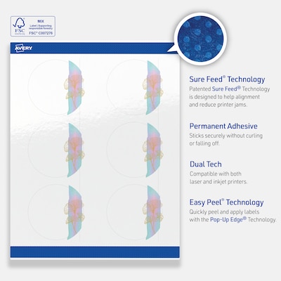 Avery Laser/Inkjet Circle Multipurpose Labels, 3" Dia., White, 60/Pack (S00-EVG)