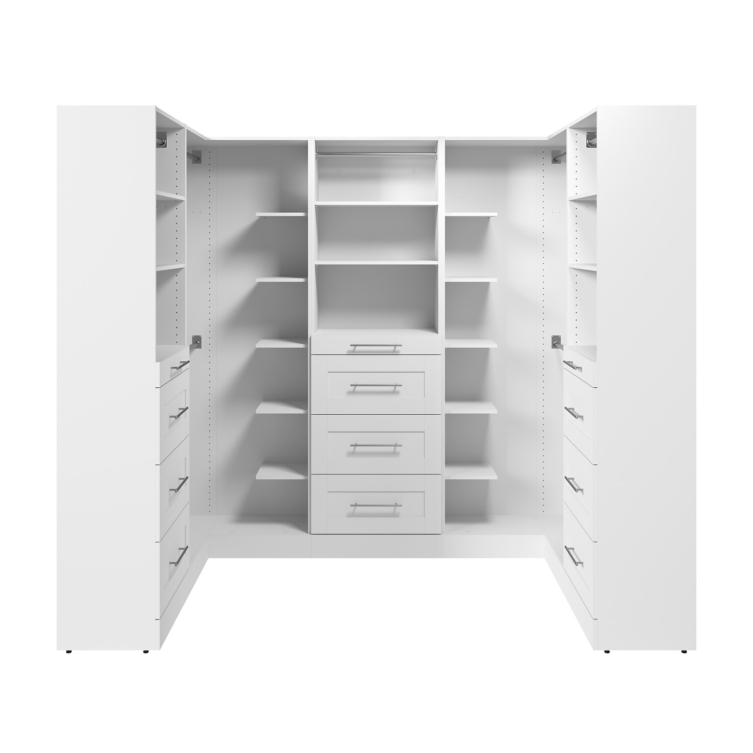 Bestar Florence U Shaped Walk-In Closet System, 15 Shelves, 12 Drawers, 100W x 25D, White (127640-000017)